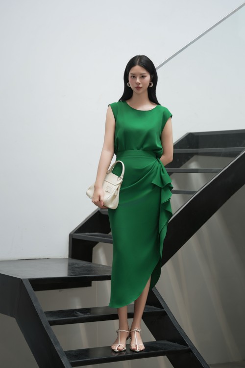 Sixdo Green Silk Blouse
